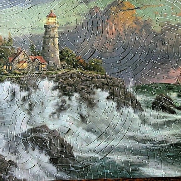 Puzzle Sea Storms 500 Pieces Jigsaw Curly Lighthouse Rocks Thomas Kinkade Box pc - Picture 1 of 16